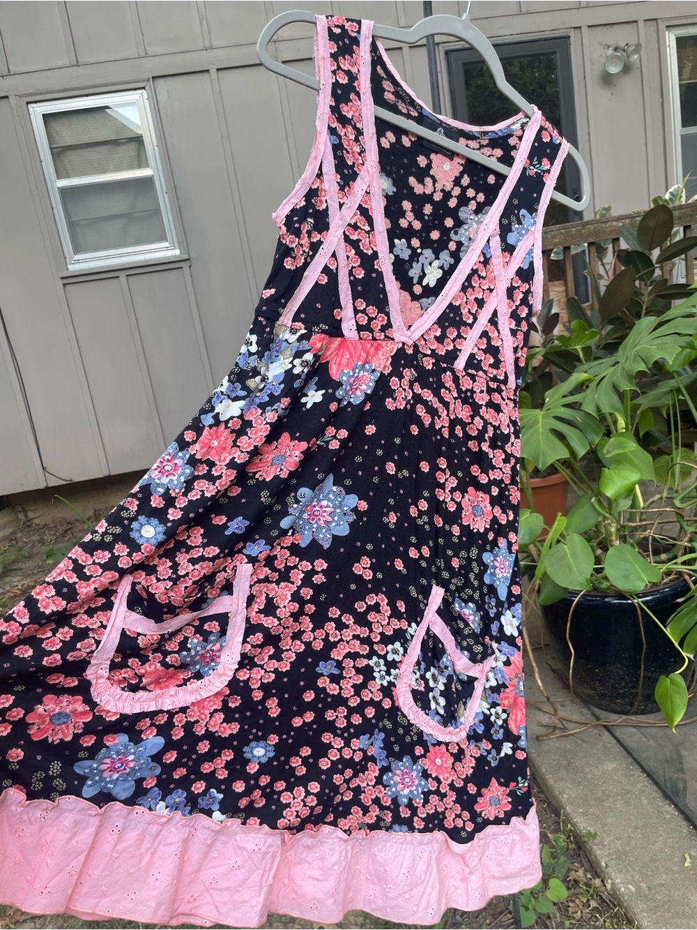 Angie Black Floral Dress with Pink and Blue Blossoms - Picture 2 of 8